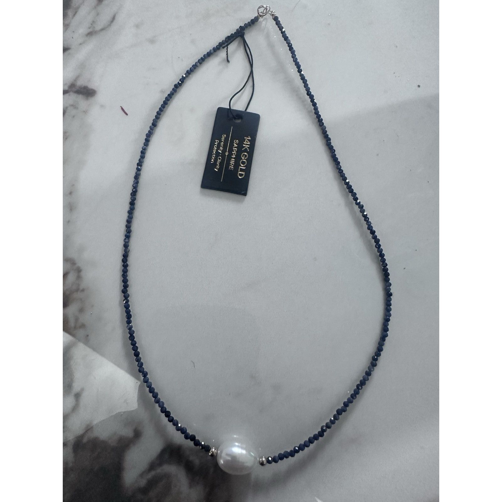 14k Solid Yellow Gold Sapphire Pearl Necklace 252$